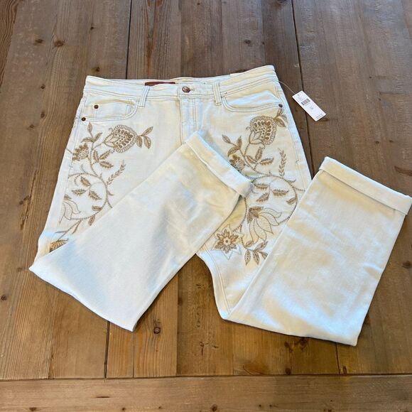 Pilcro and the Letterpress Off White Tan Embroidered Jeans Size 30 NWT - Picture 3 of 16